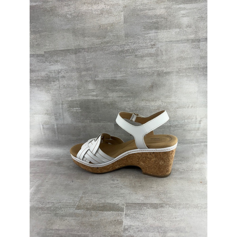 Clarks Collection White Leather Braided Wedge Sandals 261582084060 Women Sz 8.5M - Picture 4 of 11